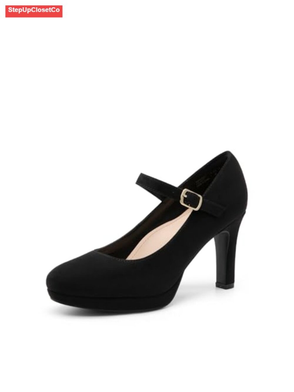 Womens Vegan Leather Mary Jane High Heel Pumps 3.5-Inch Almond Toe